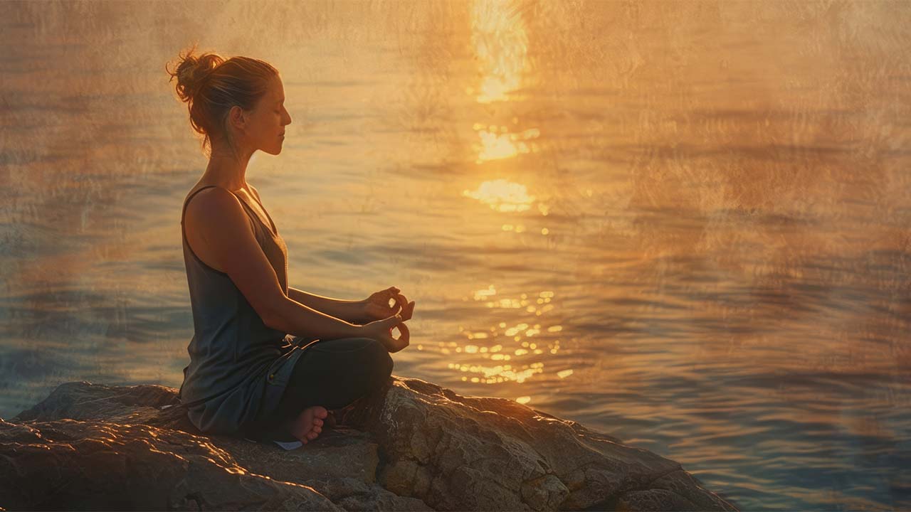 Obnova kĺbov po 50-ke: Ako naštartovať obnovu buniek? 6 Ilustrácia prepojenia mysle a tela: postava v meditačnej polohe uprostred
