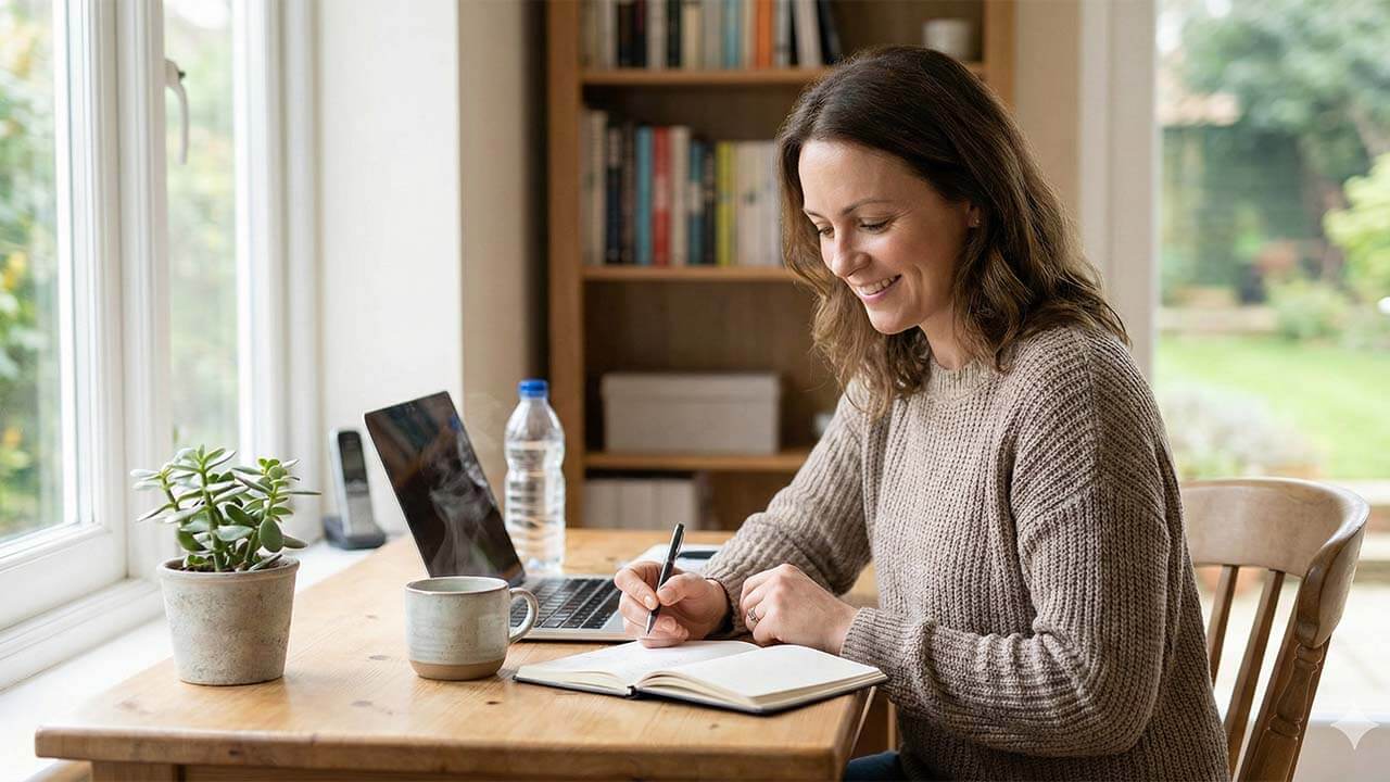 Aké sú hlavné účinky maca peruánskej? 6 Žena pracujúca v pokoji a sústredení vďaka stabilnej mentálnej energii.