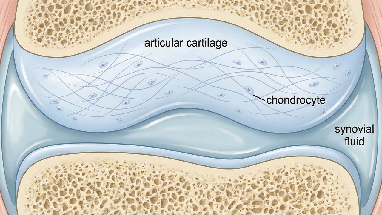 Ako zistím, že sa mi kolagén netvorí správne? Príznaky, že vaša tvorba kolagénu zlyháva 3 Takto vyzerá zdravé prepojenie buniek v kĺbe.