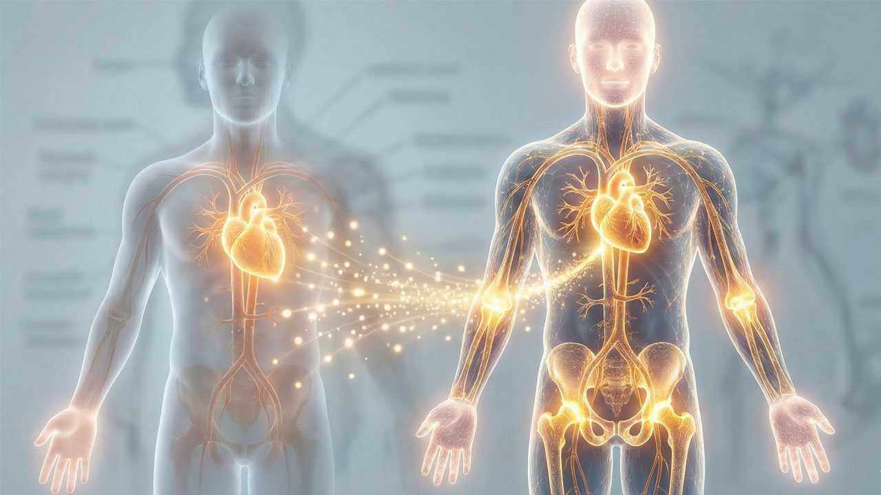 Kedy zaberie kolagén na vrásky? Veda o trpezlivosti a prioritách tela 3 Ilustrácia ľudského tela zobrazujúca priority distribúcie kolagénu do orgánov pred pokožkou.