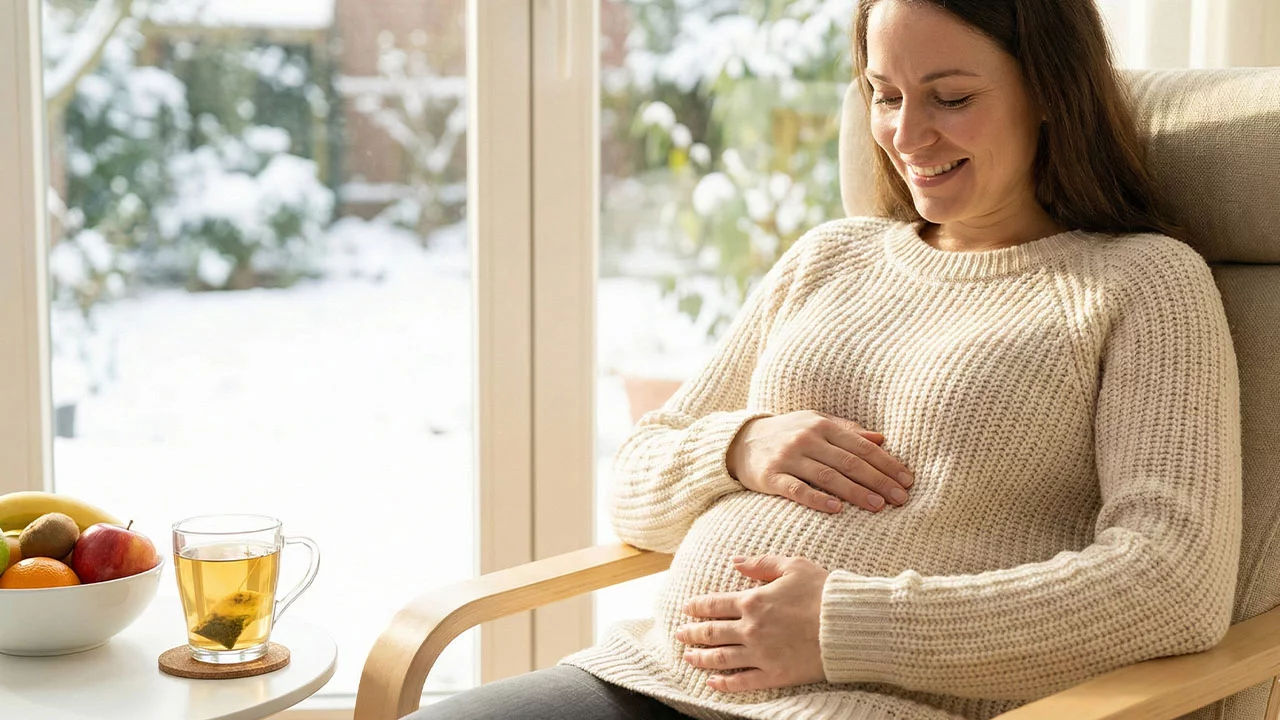 Aká je správna konzumácia jabĺk v zime? 5 zena v zimnom svetri drziaca sa rukami za brucho