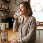 Kostný vývar alebo kolagén? Ktorý je lepší na kĺby? 1 Ranná rutina ženy v strednom veku, pitie kolagénu v kuchyni. Kostný vývar alebo kolagén? Ktorý je lepší na kĺby?